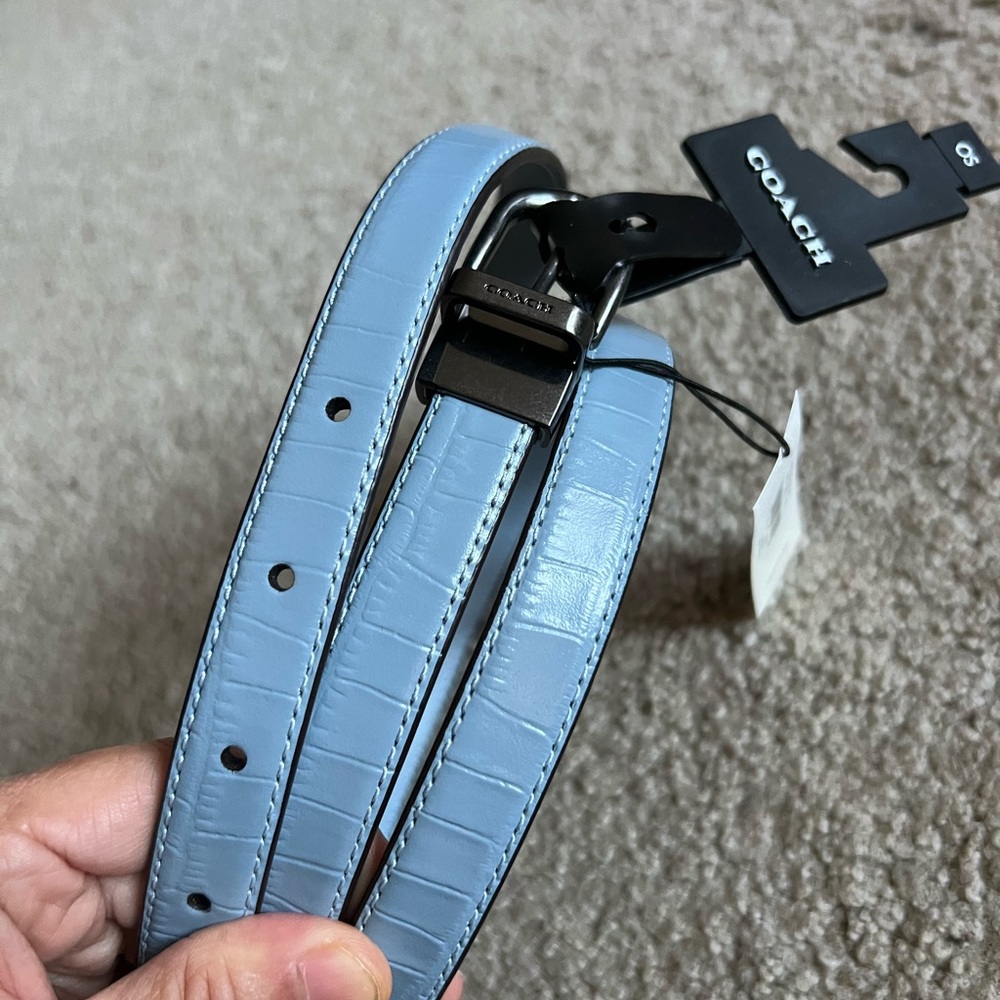 Coach woman Light Blue Embossed Leather Belt